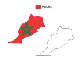 Morocco map city vector divided by outline simplicity style. Have 2 versions, black thin line version and color of country flag version. Both map were on the white background.