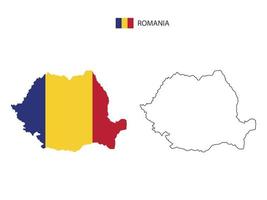 Romania map city vector divided by outline simplicity style. Have 2 versions, black thin line version and color of country flag version. Both map were on the white background.