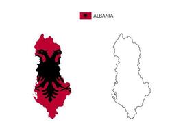 vector de ciudad de mapa de albania dividido por estilo de simplicidad de contorno. tiene 2 versiones, versión de línea delgada negra y versión de color de bandera de país. ambos mapas estaban en el fondo blanco.