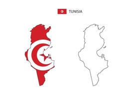 Tunisia map city vector divided by outline simplicity style. Have 2 versions, black thin line version and color of country flag version. Both map were on the white background.