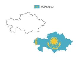 vector de ciudad de mapa de kazajstán dividido por estilo de simplicidad de contorno. tiene 2 versiones, versión de línea delgada negra y versión de color de bandera de país. ambos mapas estaban en el fondo blanco.