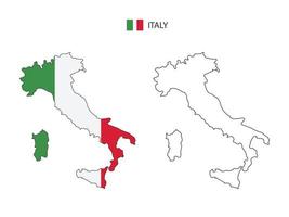 Italy map city vector divided by outline simplicity style. Have 2 versions, black thin line version and color of country flag version. Both map were on the white background.