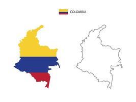 Colombia map city vector divided by outline simplicity style. Have 2 versions, black thin line version and color of country flag version. Both map were on the white background.