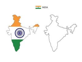 vector de ciudad de mapa de india dividido por estilo de simplicidad de contorno. tiene 2 versiones, versión de línea delgada negra y versión de color de bandera de país. ambos mapas estaban en el fondo blanco.