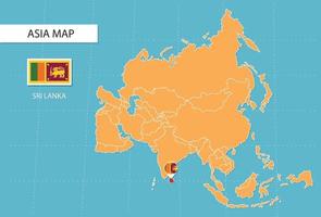 Sri Lanka map in Asia, icons showing Sri Lanka location and flags. vector