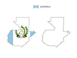 vector de ciudad de mapa de guatemala dividido por estilo de simplicidad de contorno. tiene 2 versiones, versión de línea delgada negra y versión de color de bandera de país. ambos mapas estaban en el fondo blanco.