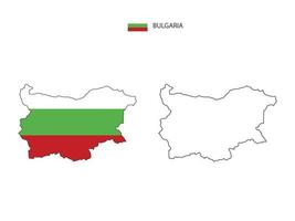 vector de ciudad de mapa de bulgaria dividido por estilo de simplicidad de contorno. tiene 2 versiones, versión de línea delgada negra y versión de color de bandera de país. ambos mapas estaban en el fondo blanco.