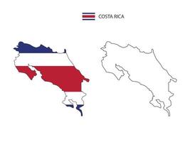 Costa Rica map city vector divided by outline simplicity style. Have 2 versions, black thin line version and color of country flag version. Both map were on the white background.