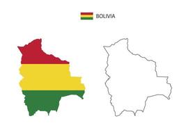 Bolivia map city vector divided by outline simplicity style. Have 2 versions, black thin line version and color of country flag version. Both map were on the white background.
