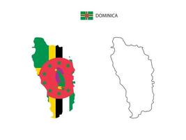 vector de ciudad de mapa de dominica dividido por estilo de simplicidad de contorno. tiene 2 versiones, versión de línea delgada negra y versión de color de bandera de país. ambos mapas estaban en el fondo blanco.