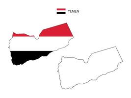 vector de ciudad de mapa de yemen dividido por estilo de simplicidad de contorno. tiene 2 versiones, versión de línea delgada negra y versión de color de bandera de país. ambos mapas estaban en el fondo blanco.