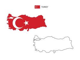 Turkey map city vector divided by outline simplicity style. Have 2 versions, black thin line version and color of country flag version. Both map were on the white background.