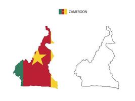 Cameroon map city vector divided by outline simplicity style. Have 2 versions, black thin line version and color of country flag version. Both map were on the white background.