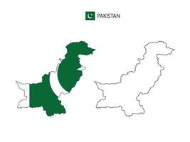 vector de ciudad de mapa de pakistán dividido por estilo de simplicidad de contorno. tiene 2 versiones, versión de línea delgada negra y versión de color de bandera de país. ambos mapas estaban en el fondo blanco.