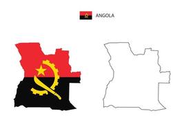 Angola map city vector divided by outline simplicity style. Have 2 versions, black thin line version and color of country flag version. Both map were on the white background.