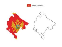 vector de ciudad de mapa de montenegro dividido por estilo de simplicidad de contorno. tiene 2 versiones, versión de línea delgada negra y versión de color de bandera de país. ambos mapas estaban en el fondo blanco.