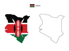 Kenya map city vector divided by outline simplicity style. Have 2 versions, black thin line version and color of country flag version. Both map were on the white background.