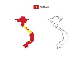 Vietnam map city vector divided by outline simplicity style. Have 2 versions, black thin line version and color of country flag version. Both map were on the white background.