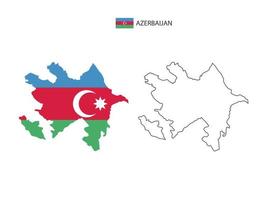 Azerbaijan map city vector divided by outline simplicity style. Have 2 versions, black thin line version and color of country flag version. Both map were on the white background.