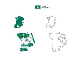 Macau map city vector divided by outline simplicity style. Have 2 versions, black thin line version and color of country flag version. Both map were on the white background.