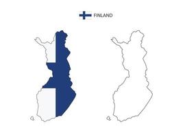 vector de ciudad de mapa de finlandia dividido por estilo de simplicidad de contorno. tiene 2 versiones, versión de línea delgada negra y versión de color de bandera de país. ambos mapas estaban en el fondo blanco.