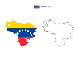 vector de ciudad de mapa de venezuela dividido por estilo de simplicidad de contorno. tiene 2 versiones, versión de línea delgada negra y versión de color de bandera de país. ambos mapas estaban en el fondo blanco.