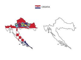 Croatia map city vector divided by outline simplicity style. Have 2 versions, black thin line version and color of country flag version. Both map were on the white background.