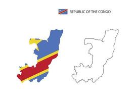 Republic of the Congo map city vector divided by outline simplicity style. Have 2 versions, black thin line version and color of country flag version. Both map were on the white background.