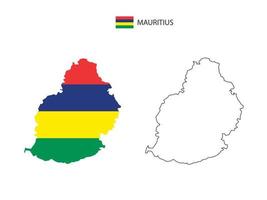 Mauritius map city vector divided by outline simplicity style. Have 2 versions, black thin line version and color of country flag version. Both map were on the white background.