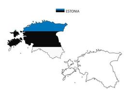 vector de ciudad de mapa de estonia dividido por estilo de simplicidad de contorno. tiene 2 versiones, versión de línea delgada negra y versión de color de bandera de país. ambos mapas estaban en el fondo blanco.