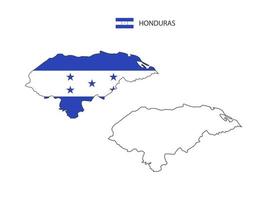 Honduras map city vector divided by outline simplicity style. Have 2 versions, black thin line version and color of country flag version. Both map were on the white background.