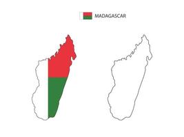 vector de ciudad de mapa de madagascar dividido por estilo de simplicidad de contorno. tiene 2 versiones, versión de línea delgada negra y versión de color de bandera de país. ambos mapas estaban en el fondo blanco.