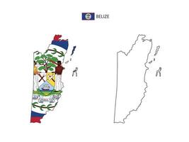 Belize map city vector divided by outline simplicity style. Have 2 versions, black thin line version and color of country flag version. Both map were on the white background.