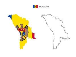 Moldova map city vector divided by outline simplicity style. Have 2 versions, black thin line version and color of country flag version. Both map were on the white background.