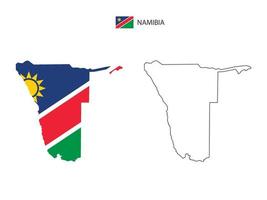 vector de ciudad de mapa de namibia dividido por estilo de simplicidad de contorno. tiene 2 versiones, versión de línea delgada negra y versión de color de bandera de país. ambos mapas estaban en el fondo blanco.