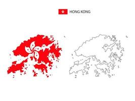 Hong Kong map city vector divided by outline simplicity style. Have 2 versions, black thin line version and color of country flag version. Both map were on the white background.