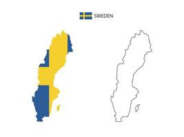 Sweden map city vector divided by outline simplicity style. Have 2 versions, black thin line version and color of country flag version. Both map were on the white background.