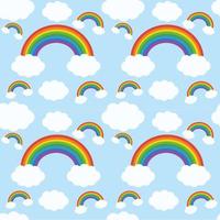Rainbow and clouds in the blue sky.Weather concept.Wallpaper and background.Texture or pattern.Kids and childish.Banner for card.Cartoon vector illustration.Wrapping paper.Flat design.Graphic.Clipart.