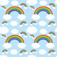 Rainbow and clouds in the blue sky.Weather concept.Wallpaper and background.Texture or pattern.Kids and childish.Banner for card.Cartoon vector illustration.Wrapping paper.Flat design.Graphic.Clipart.