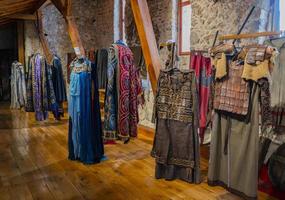 Golubac, Serbia, 2021 - Traditional Serbian medieval costumes on exibition Nemanjici - Born of the Kingdom by author Petar Djinovic. Nemanjic was most important dynasty of Serbia in the Middle Ages photo