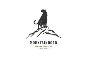 Mountain Rock with Jaguar Tiger Leopard Cheetah Puma Silhouette Logo Design vector