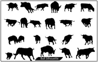 Bull set. Stylized silhouettes of standing in different poses and butting up bulls vector