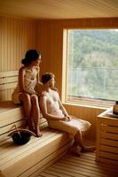 Young couple relaxing in the sauna photo