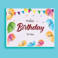 diseño vectorial de tipografía de feliz cumpleaños para tarjetas de felicitación y póster con globo, confeti y plantilla de diseño para celebración de cumpleaños. vector