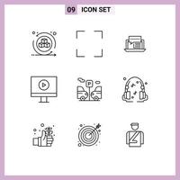 Stock Vector Icon Pack of 9 Line Signs and Symbols for transport video chat player social Editable Vector Design Elements