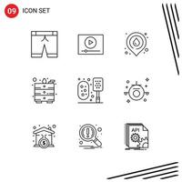 Universal Icon Symbols Group of 9 Modern Outlines of shower bathroom water place bath office Editable Vector Design Elements