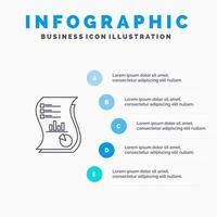 icono de línea de informe de papel de marketing de datos comerciales de análisis de auditoría con fondo de infografía de presentación de 5 pasos vector