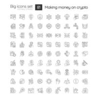 Making money on crypto linear icons set vector