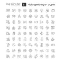 Making money on crypto linear icons set vector