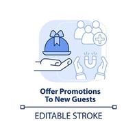 Offer promotions to new guests light blue concept icon vector